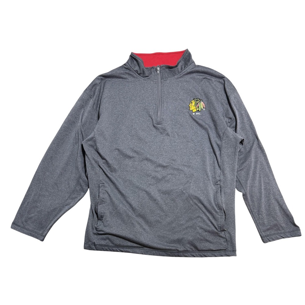 Chicago Blackhawks Quarter Zip Pullover NHL Mens XL Gray‎ NHL Hockey Long Sleeve
